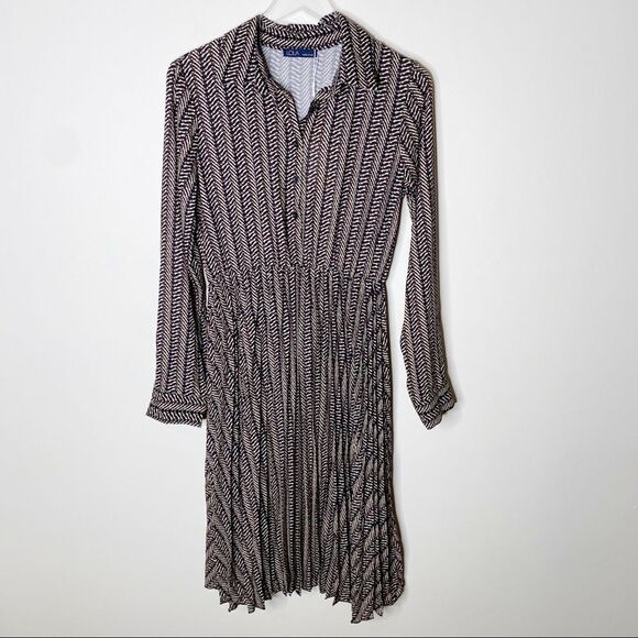 Lola Italy Pleated Midi Length Shirt Dress Large - Picture 1 of 9